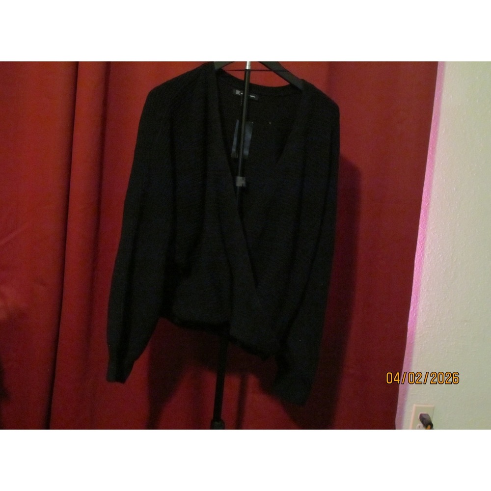 INC International Concepts Womens Black Surplice Wrap Front Knit Sweater NWT